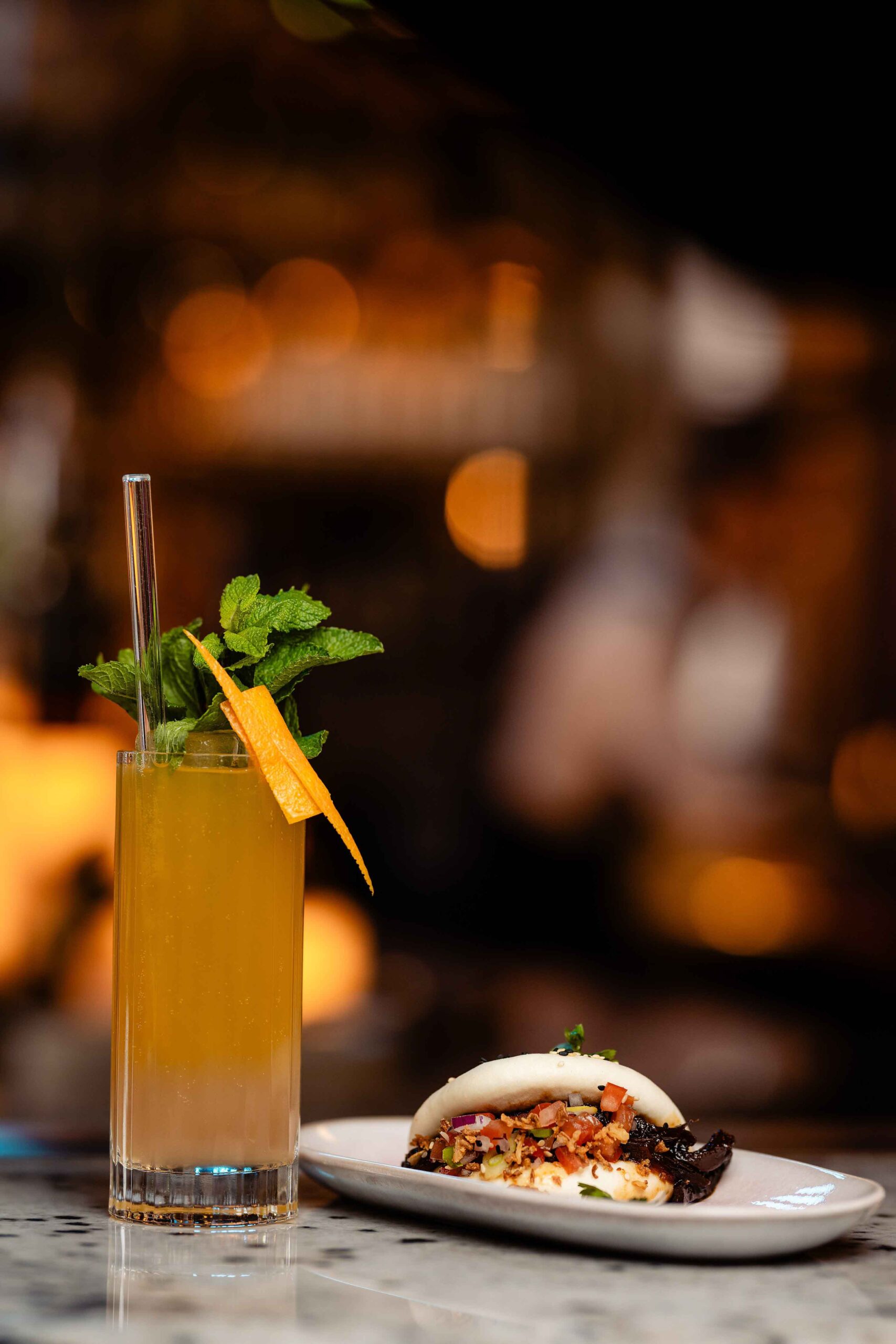 Yellow Cocktail and Bao Bun
